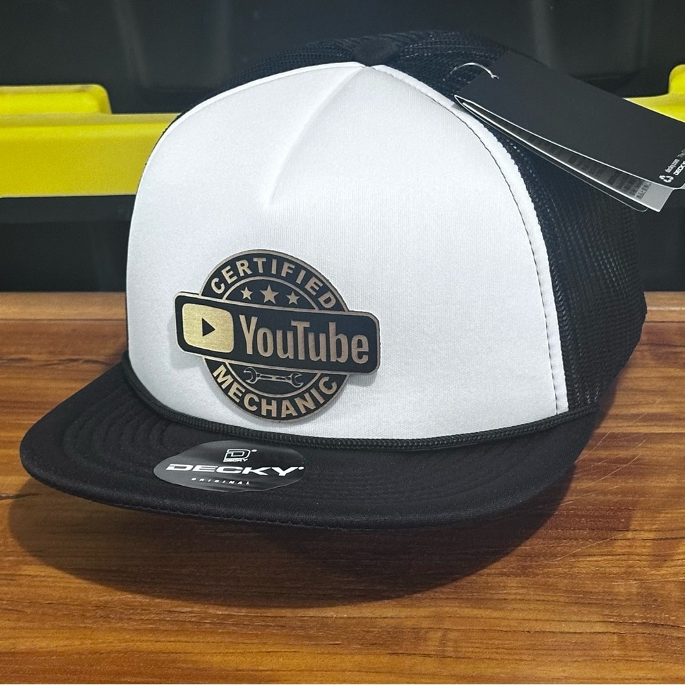 Certified Mechanic YouTube Black and White foam Trucker Hat